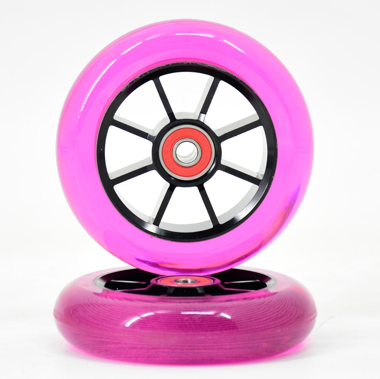 8 Spoke Scooter Wheels Pair Trans Pink/black Core 100mm