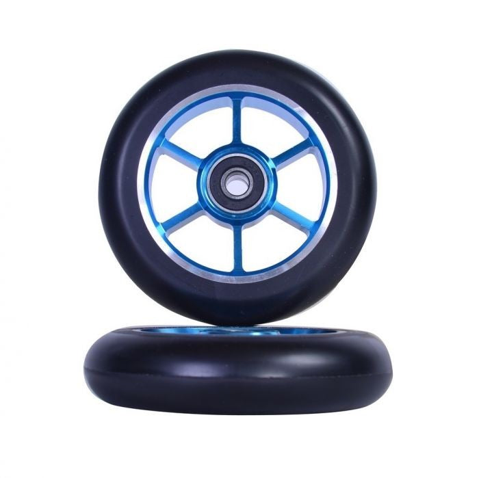 6 Spoke Scooter Wheels 100mm Blue/black Pair