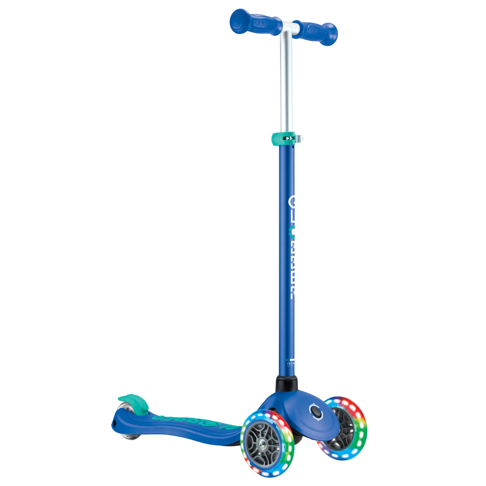 Globber Primo Plus With Lights Navy Blue/emerald Green 3 Wheel Scooter