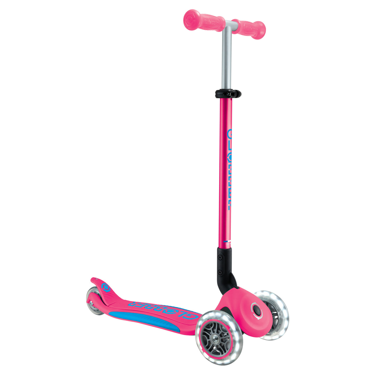 Globber Primo Fold Plus Lights 3 Wheel Scooter V2 [col:fuchsia Pink/sky Blue]