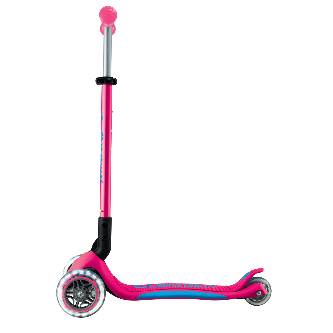 Globber Primo Fold Plus Lights 3 Wheel Scooter V2 [col:fuchsia Pink/sky Blue]