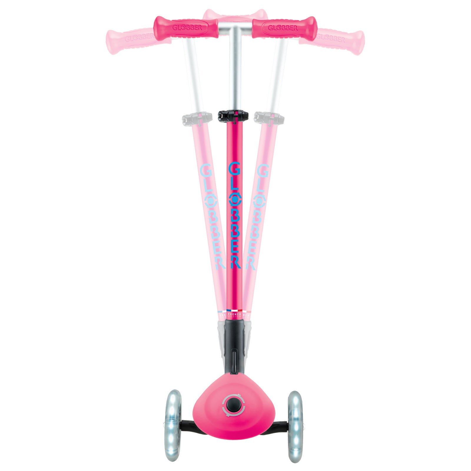 Globber Primo Fold Plus Lights 3 Wheel Scooter V2 [col:fuchsia Pink/sky Blue]