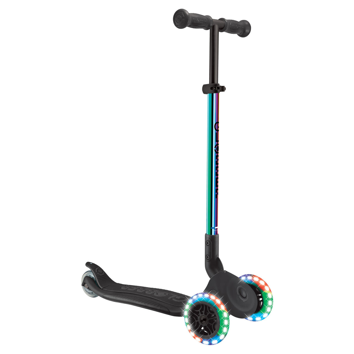 Globber Primo Foldable Scooter With Lights [col:neo Chrome]