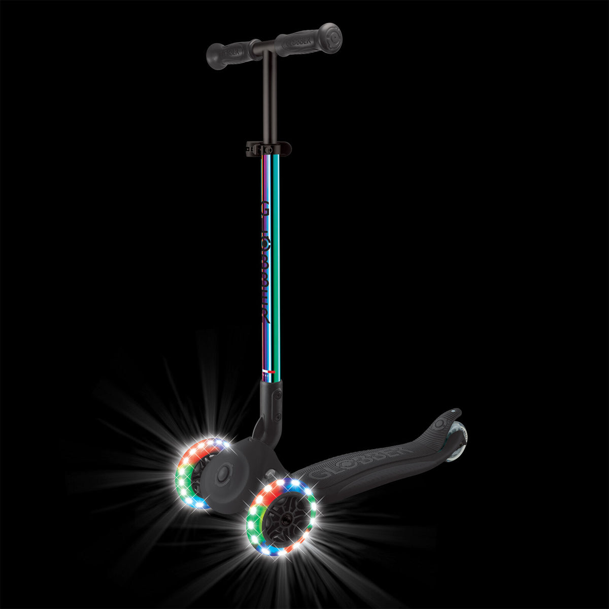 Globber Primo Foldable Scooter With Lights [col:neo Chrome]