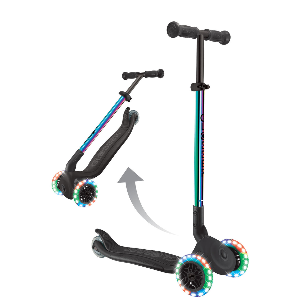 Globber Primo Foldable Scooter With Lights [col:neo Chrome]