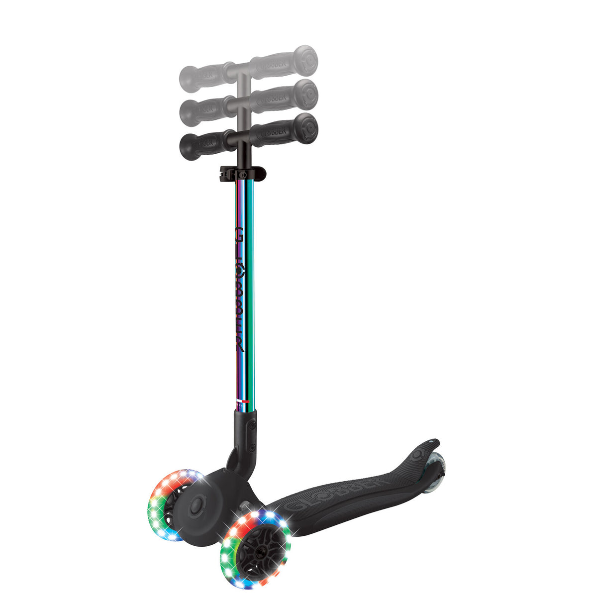 Globber Primo Foldable Scooter With Lights [col:neo Chrome]