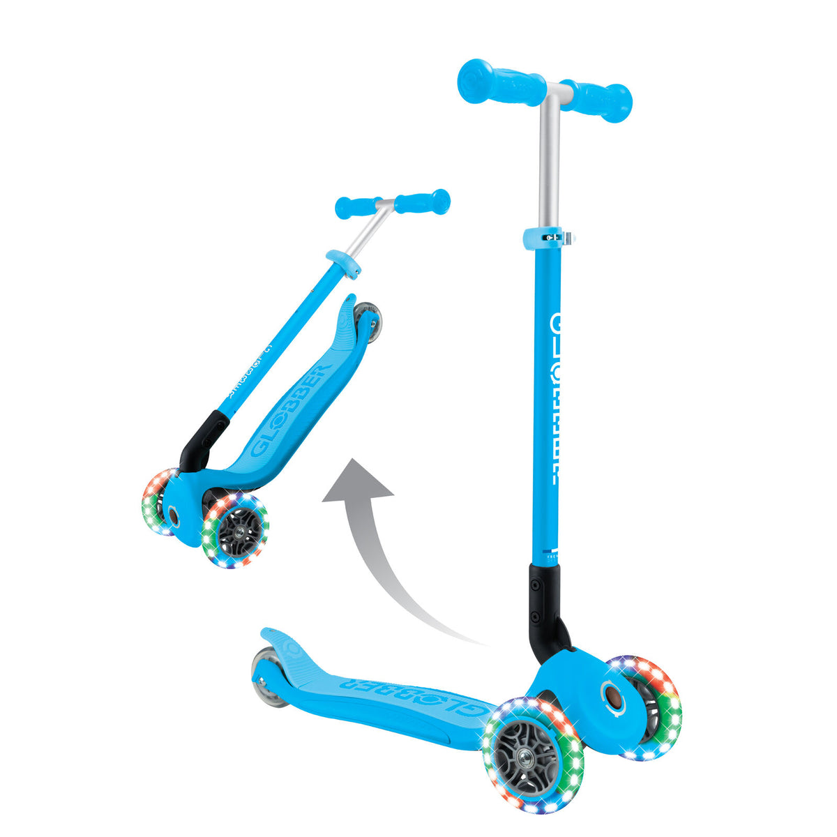 Globber Primo Foldable Lights Scooter [col:sky Blue]