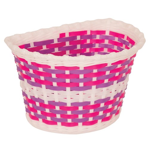 Kids Handlebar  Basket White With Pink And Purple Weave Small 