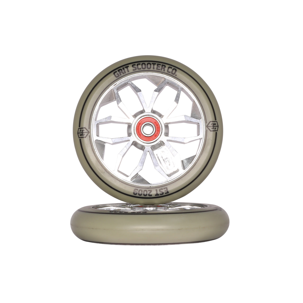 Grit Scooter Wheels 120mm X 24mm Grey/silver Core Pair